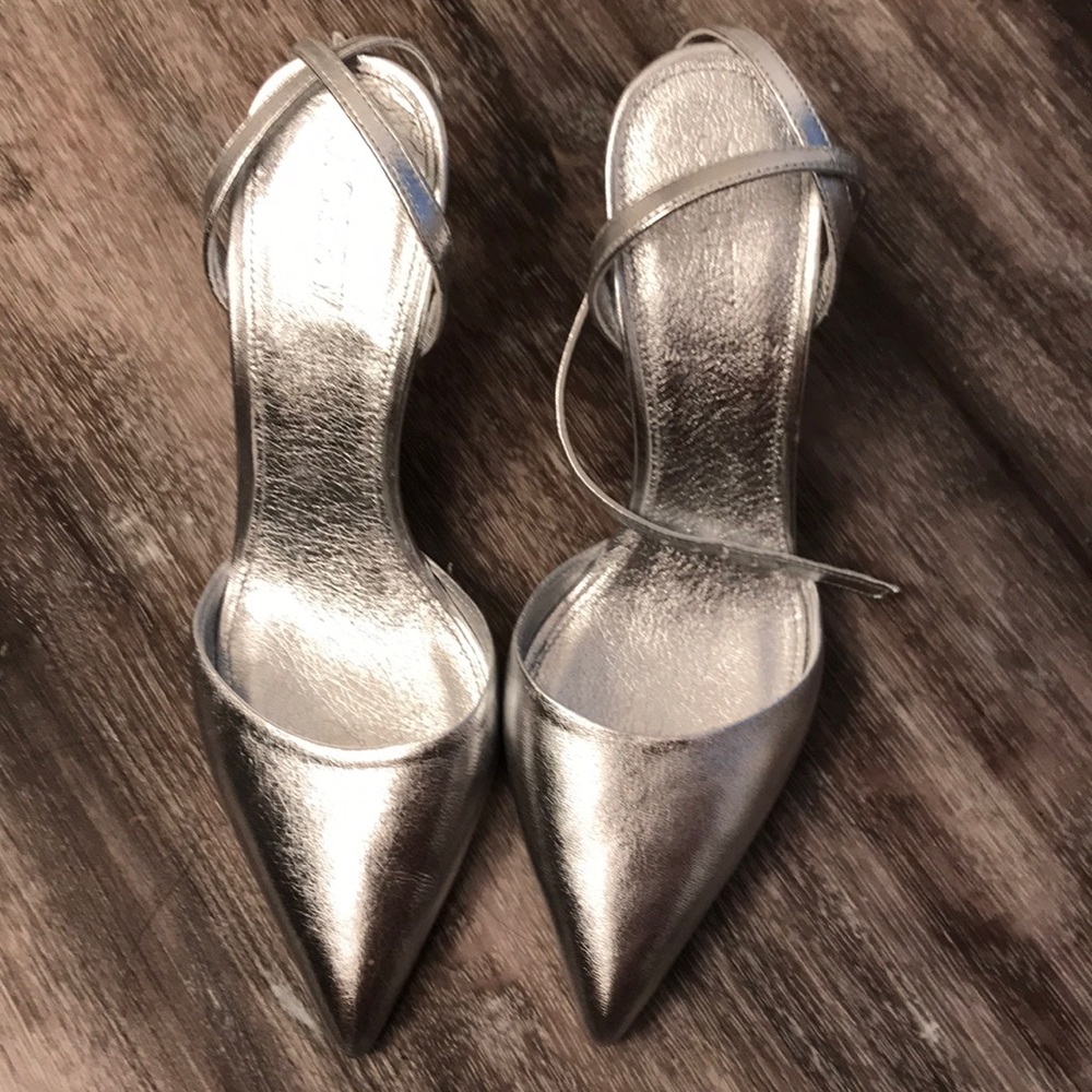 J. Crew metallic silver heels